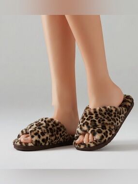 RACHEL Rachel Roy Leopard Print Faux Fur Slide Slippers - Brown